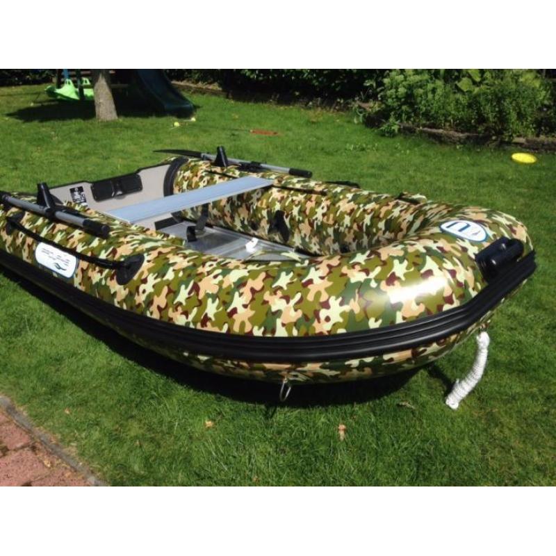 Rubberboot camouflage aluminium vloer nieuw karperboot