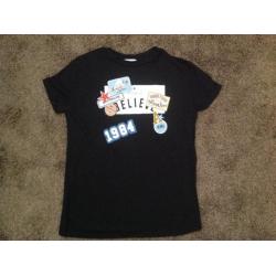 Zara shirt/top zwart met print/patches S