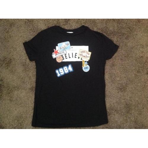 Zara shirt/top zwart met print/patches S