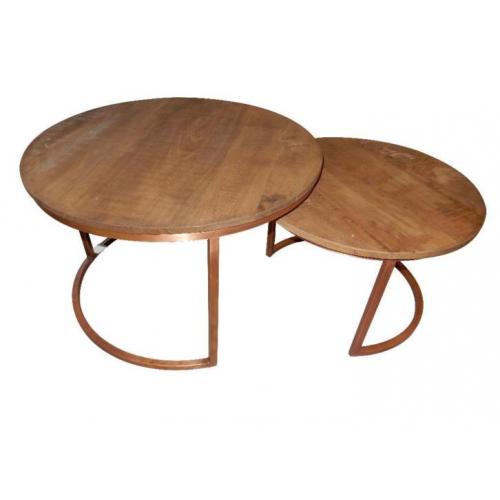 Salontafel bijzettafel SET | Brix Jack - Koper + hout rond !