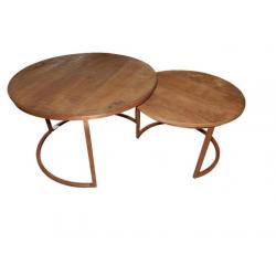 Salontafel bijzettafel SET | Brix Jack - Koper + hout rond !