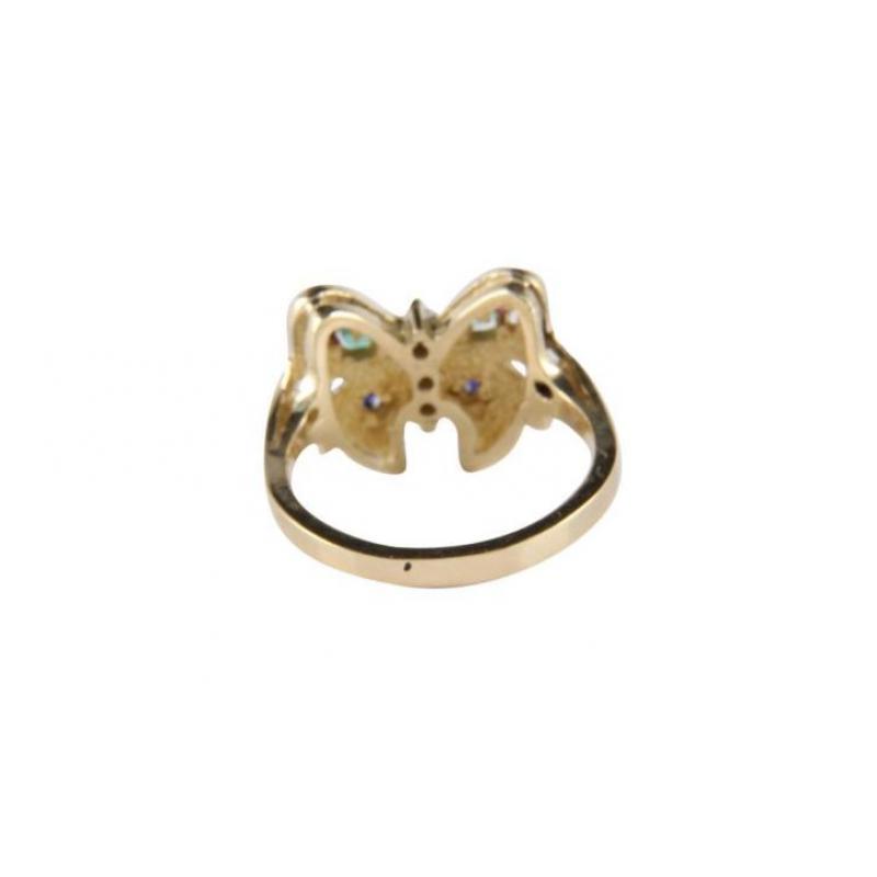 Gouden vlinderring met edelstenen 14 krt