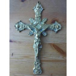 Kruisbeeld hanger antiek bronzen topstuk uit Engeland 20,5cm
