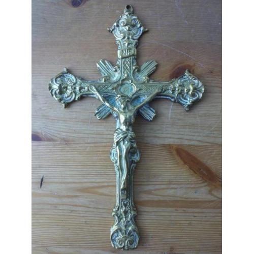 Kruisbeeld hanger antiek bronzen topstuk uit Engeland 20,5cm