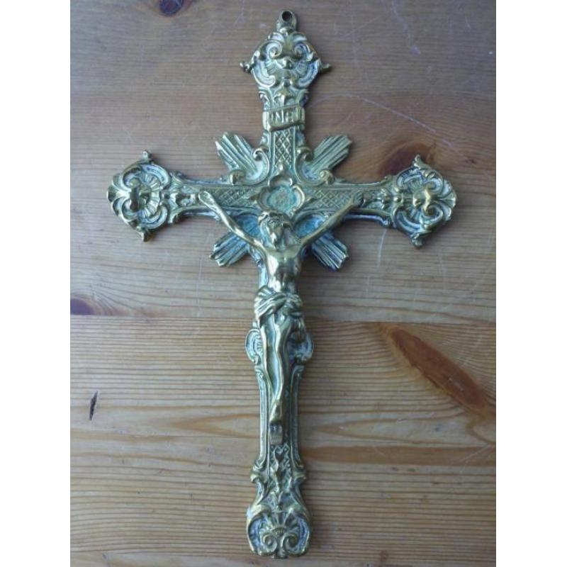 Kruisbeeld hanger antiek bronzen topstuk uit Engeland 20,5cm