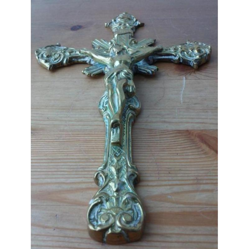 Kruisbeeld hanger antiek bronzen topstuk uit Engeland 20,5cm