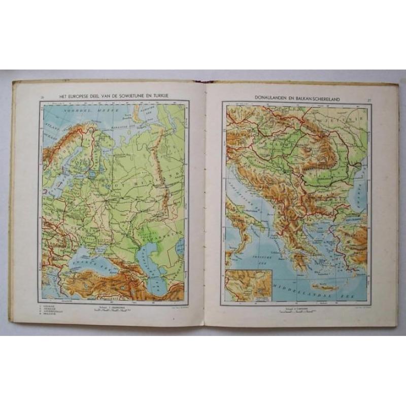 "Kleine schoolatlas der gehele aarde" - 1956. Met gratis ...