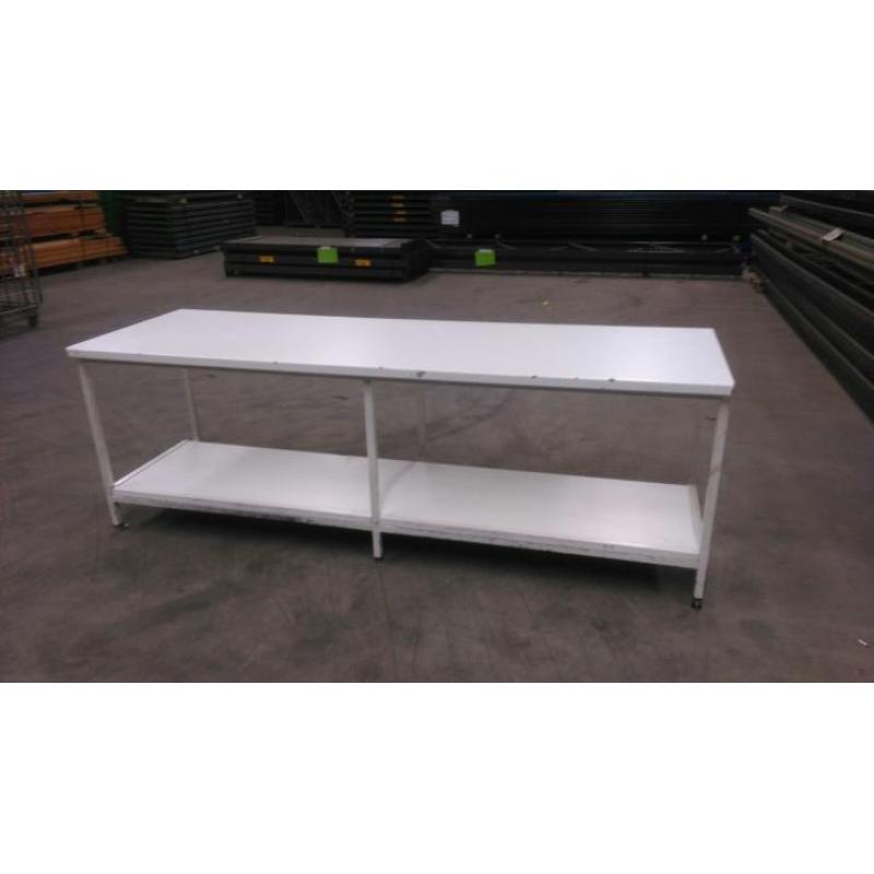 Partij gebruikte werkbank / inpaktafel 250x80cm vanaf €65,