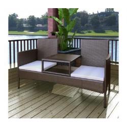Poly rattan tweepersoonsbank met tafeltje (bruin)