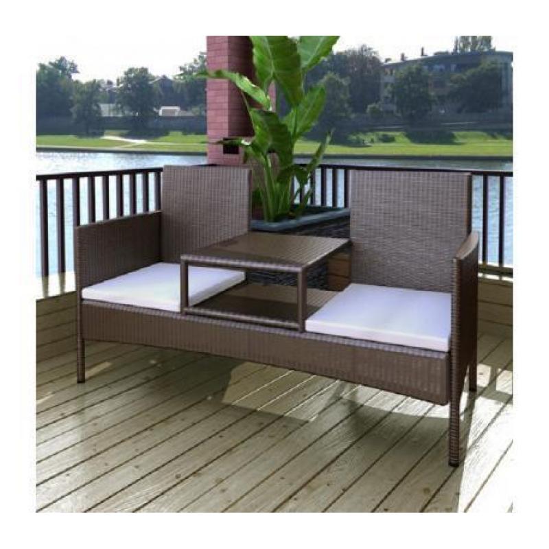 Poly rattan tweepersoonsbank met tafeltje (bruin)