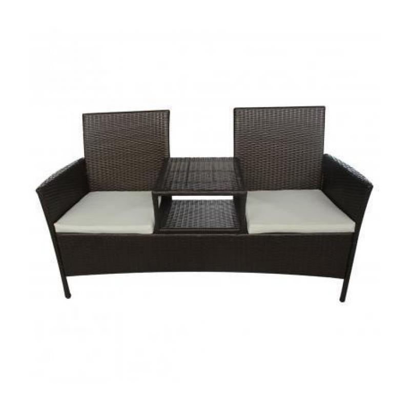 Poly rattan tweepersoonsbank met tafeltje (bruin)