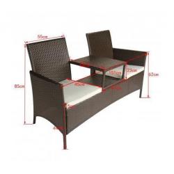 Poly rattan tweepersoonsbank met tafeltje (bruin)