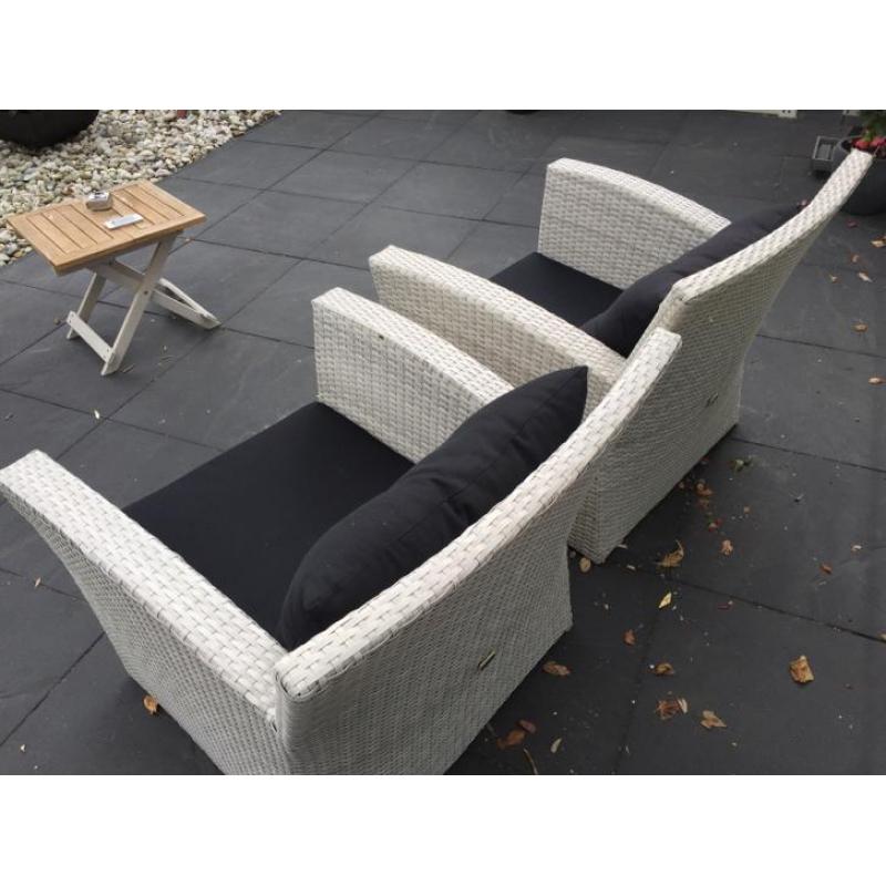 Tuinstoelen 2 stuks wit met zwarte kussrns