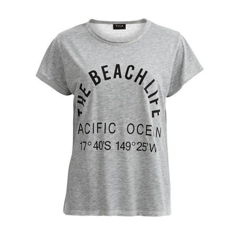 Vila Beachlife TShirt Light Grey Dames T-shirt Maat