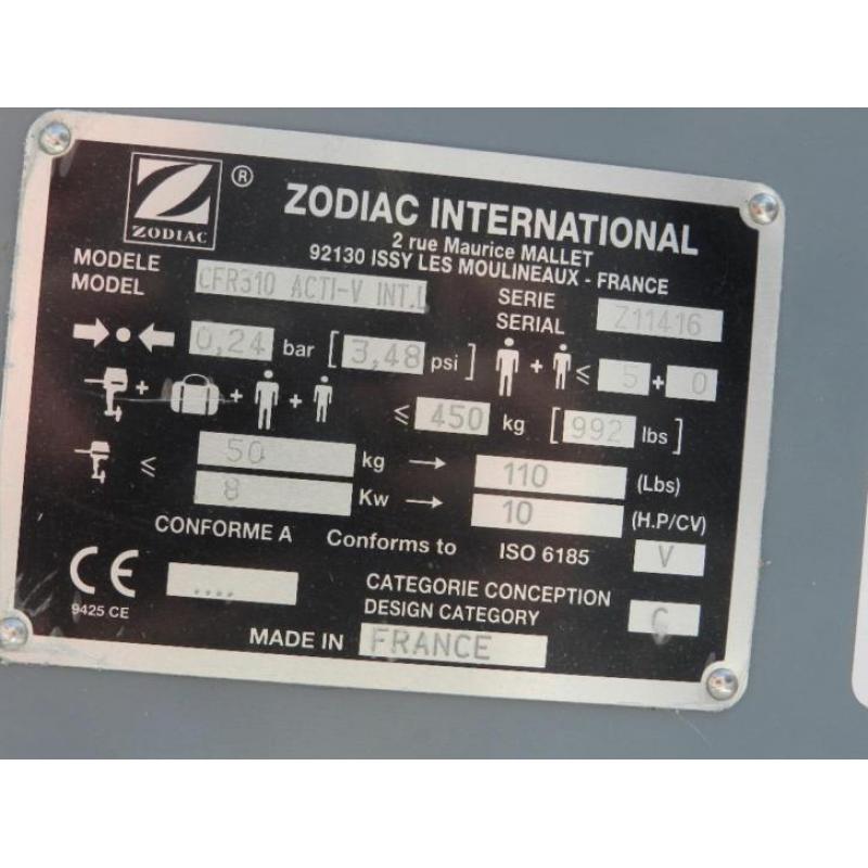 zodiac 310 fr met 8pk honda buitenboordmotor