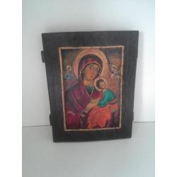Gave handgeschilderde icoon maria jezus kerk religie kruis