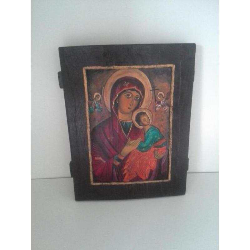 Gave handgeschilderde icoon maria jezus kerk religie kruis