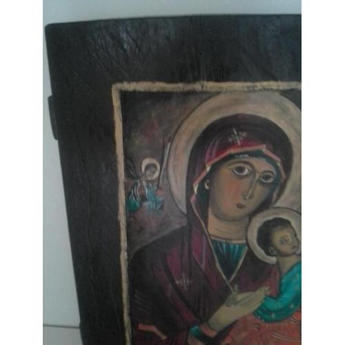 Gave handgeschilderde icoon maria jezus kerk religie kruis