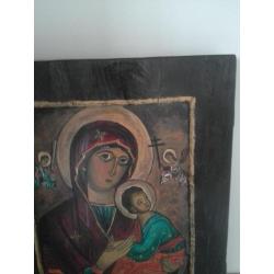 Gave handgeschilderde icoon maria jezus kerk religie kruis