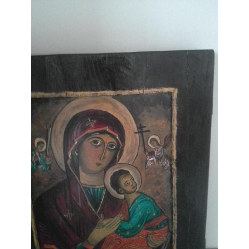 Gave handgeschilderde icoon maria jezus kerk religie kruis