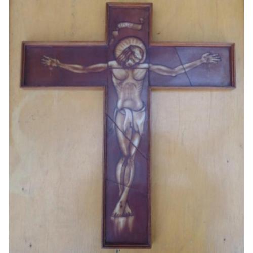 Kruisbeeld op glas geschilderd - Crucifix
