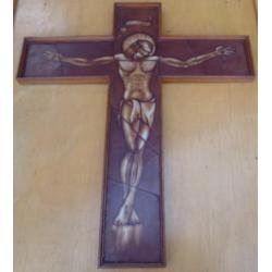 Kruisbeeld op glas geschilderd - Crucifix
