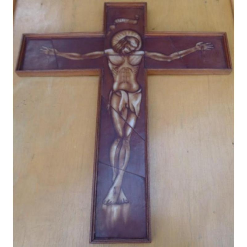 Kruisbeeld op glas geschilderd - Crucifix