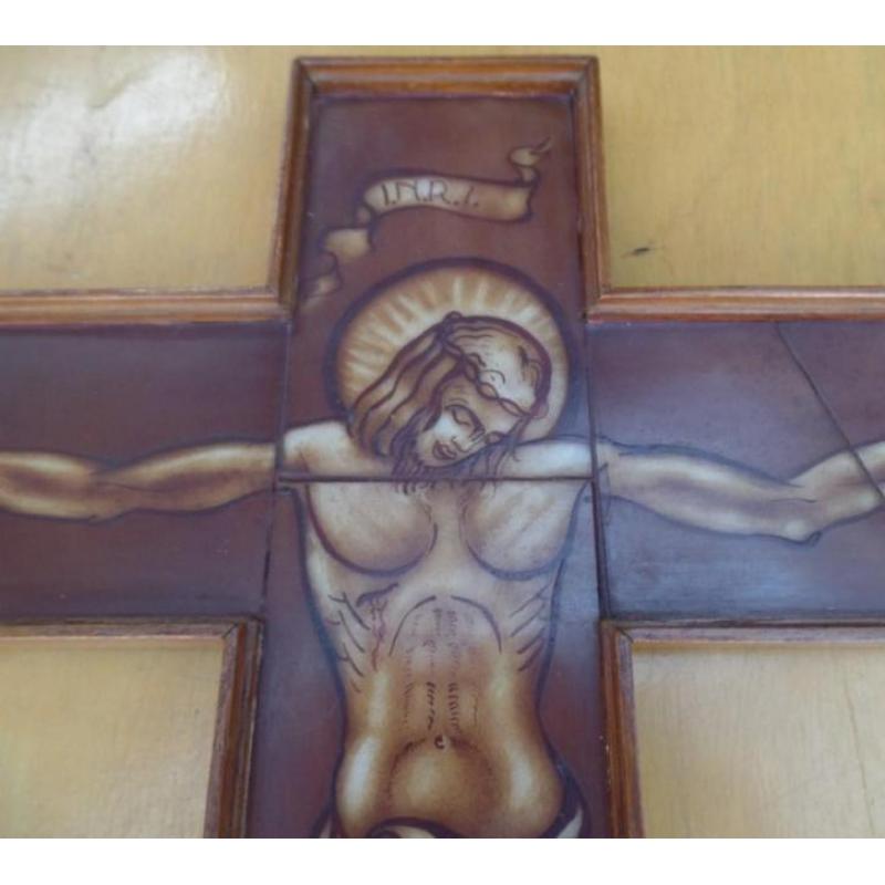 Kruisbeeld op glas geschilderd - Crucifix