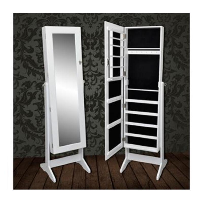 Sieradenkast met spiegel 46 x 146 cm (wit)