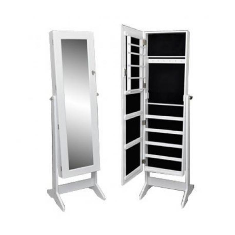 Sieradenkast met spiegel 46 x 146 cm (wit)
