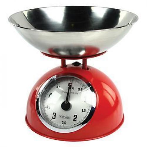 Retro keukenweegschaal met RVS afneembare schaal rood