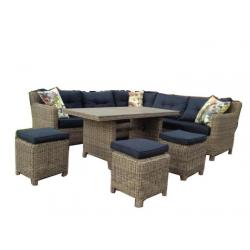 New york naturel/zwart Rond wicker lounge dining tuinset.