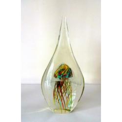 Glazen object helder met kwal rood groen geel Murano 6776-g