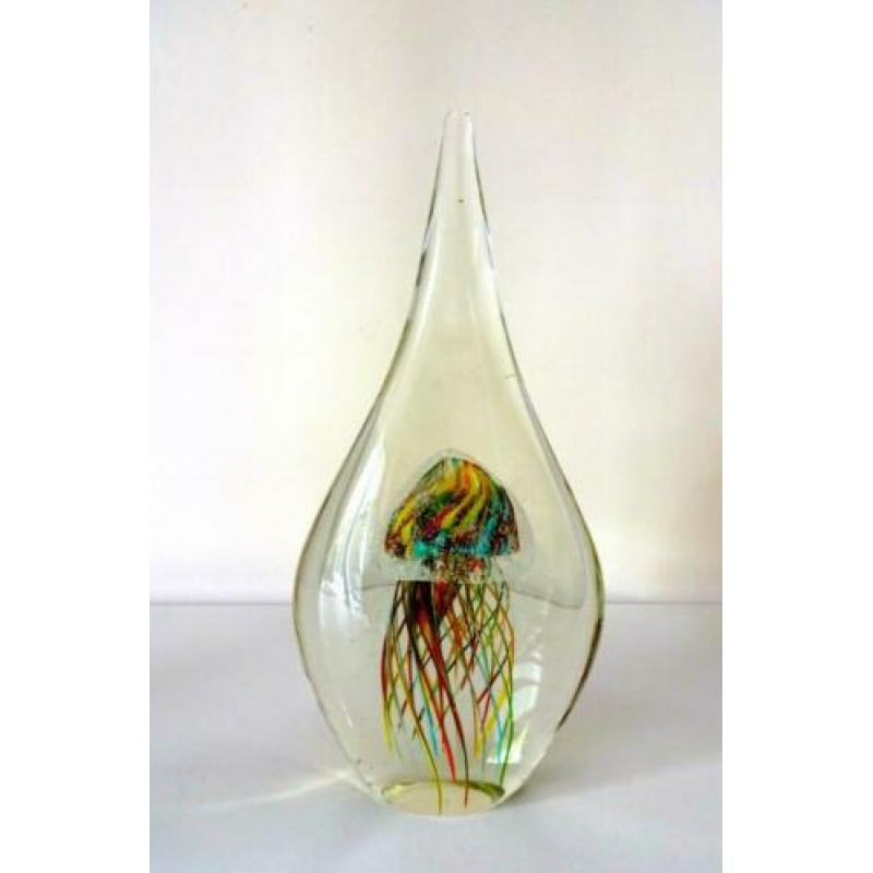 Glazen object helder met kwal rood groen geel Murano 6776-g