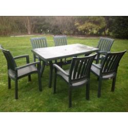 tuinset tuinmeubels 6 tuinstoelen + tafel groen kunststof