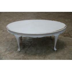 Prachtige oude nostalgische witte ovale salontafel 125x77x48