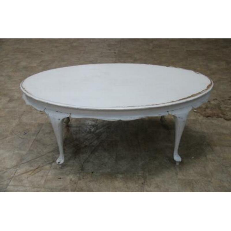 Prachtige oude nostalgische witte ovale salontafel 125x77x48
