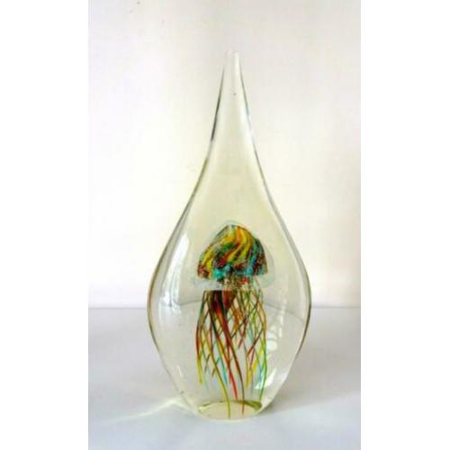 Glazen object helder met kwal rood groen geel Murano 6776-g