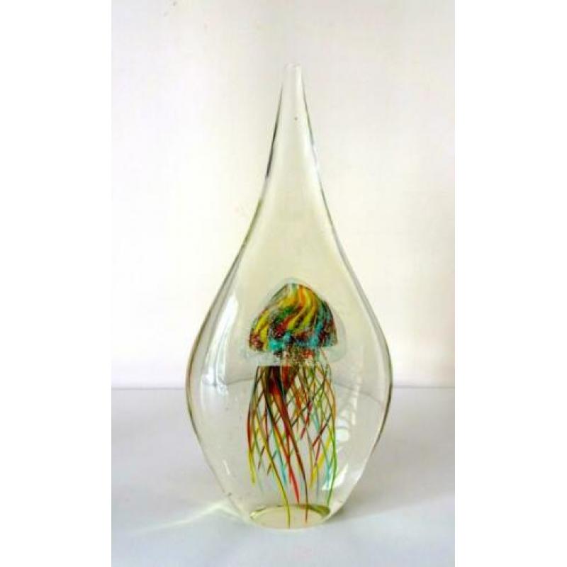 Glazen object helder met kwal rood groen geel Murano 6776-g