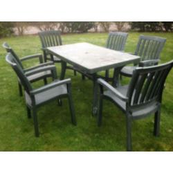 tuinset tuinmeubels 6 tuinstoelen + tafel groen kunststof