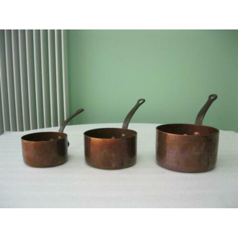 Set van 3 koperen pannen (Bourgeat Matfer)