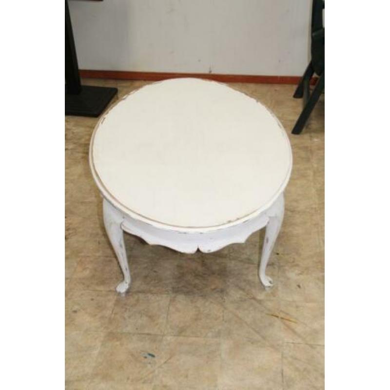 Prachtige oude nostalgische witte ovale salontafel 125x77x48