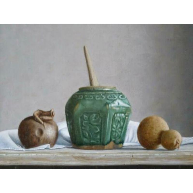 Schilderij stilleven op paneel J Hoedemakers.