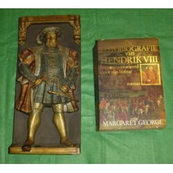Prachtig vintage wandreliëf van Henry VIII met boek
