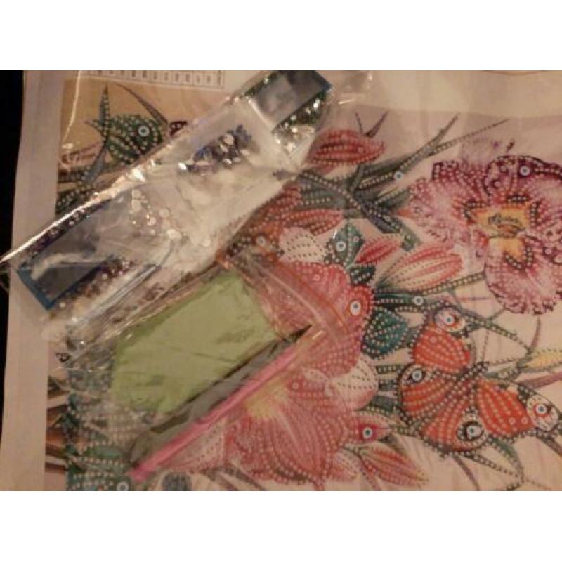 diamond painting, mooie bloemen en vlinder. 30/40.