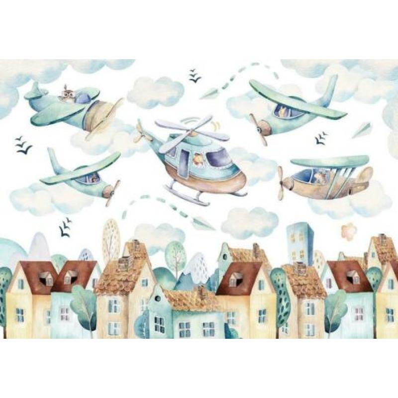 Helikopter en vliegtuig behang I, babykamer, kinderkamer