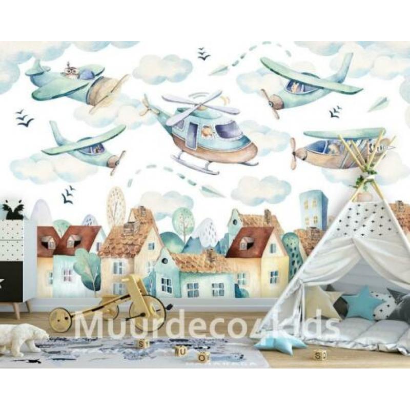 Helikopter en vliegtuig behang I, babykamer, kinderkamer