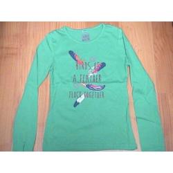 ZGAN groen shirt met opdruk van tekst, hartjes en veren 152