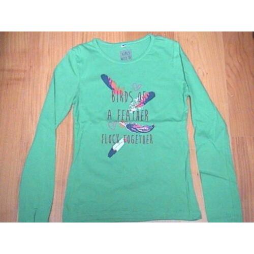 ZGAN groen shirt met opdruk van tekst, hartjes en veren 152