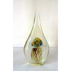 Glazen object helder met kwal rood groen geel Murano 6776-g